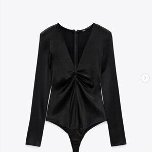 Zara Black Satin Bodysuit Size Medium NEW WITH TAG!